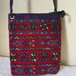 Embroidered Floral Crossbody Bag - Purple and Red